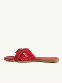 CUCCOO CHICEST 女款新款紅色單帶拖鞋，夏季戶外平底涼鞋，復古百搭軟底鬆弛感沙灘鞋 - 大紅色 - 查看 6