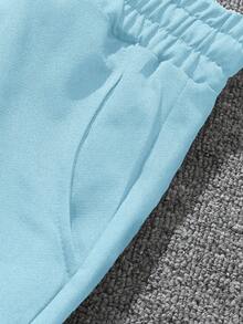 Manfinity Roghcode Men's Casual Versatile Drawstring Waist Shorts - Baby Blue - View 4
