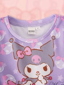 HELLO KITTY AND FRIENDS | SHEIN 女童圓領卡通印花百褶休閒日常洋裝 - 紫色 - 查看 4