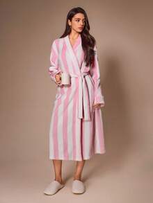 Lazeform Women's Soft Flannel Mid-Length Robe With Tie Waist, Loungewear - Multicolor - View 5