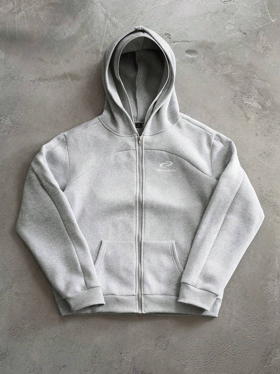 PAVTROS Men's Letter Print Long Sleeve 2 In 1 Casual Hoodie Sweatshirt - Grey - View 1