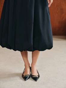 Anewsta Women's Solid Color Pleated Casual Versatile Daily Wear Skirt - Navy Blue - View 6