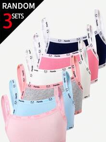 [3 Random Sets] Tween Girls Traceable Cotton Camisole And Triangle Bra Set, Solid Textured Fabric Offered In Six Gentle Assorted Pastel Shades - Multicolor - View 7