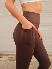 Nelanie Turli Women's Solid Color High Waist Seamless Leggings Sports Fall - Brown - View 3