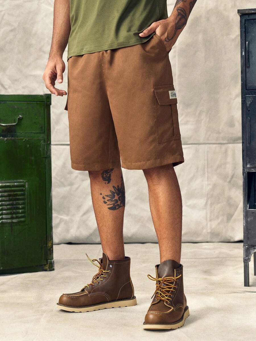 Norleigh Men's Summer Casual Street Solid Color Multi-Pocket Cargo Shorts - Coffee Brown - View 1