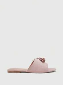 CUCCOO BIZCHIC Women's Shoes, Suede Texture, Classic Flat-Bottomed Fringed Slippers, Comfortable And Versatile In Summer, Suitable For Commuting Office Wear - Light powder 02 - View 5