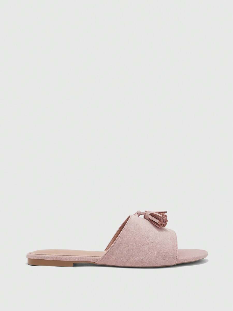 CUCCOO BIZCHIC Women's Shoes, Suede Texture, Classic Flat-Bottomed Fringed Slippers, Comfortable And Versatile In Summer, Suitable For Commuting Office Wear - Light powder 02 - View 1