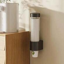 1pc Automatic One-Time Cup Holder, Wall-Mounted Or Tabletop, Dustproof Paper Cup Rack For Water Dispenser, Home Use, Large Capacity Side Cup Storage Rack, Bathroom Decor, Fall Decor, Back To School - Multicolor - View 5