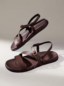 Solecia Women's Simple Comfortable Flat Casual Brown Sandals For Daily Wear, Travel And Vacation - Brown - View 6