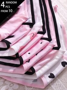 SHEIN Random 4pcs/Set Women's Teenager Simple Fashion Bow Heart Eye Letter Series Comfortable Soft 5pcs Combination Triangle Panties - Multicolor - View 3