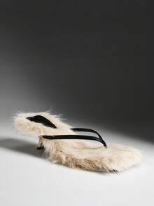 SHUZIA Women's Fuzzy Fashionable Thong High Heel Sandals - Beige - View 3