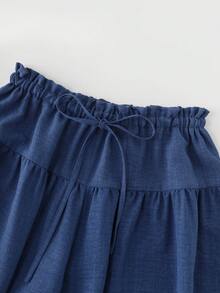 INAWLY New Fashion High-Quality Design Elastic Waist Drawstring Wide Leg Elegant Floor-Length Pants Skirt For Women - Navy Blue - View 7