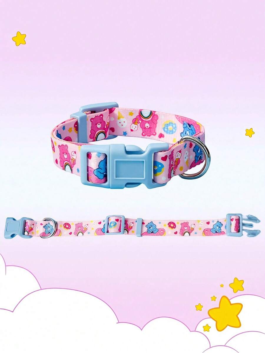 Care Bears X PETSIN 1件粉色寵物狗項圈,心形熊印花,可愛卡通設計,柔軟舒適材質,可調節時尚項圈,適合小型和中型犬,完美適用於日常佩戴、散步和拍照 - 粉色 - 查看 1