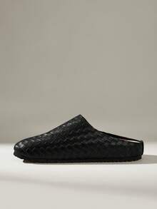 Solecia Retro Checkered Woven, Cork Insole Foot Cover Without Heel, Casual Sandals Bottom Closed Toe Half - Black - View 8