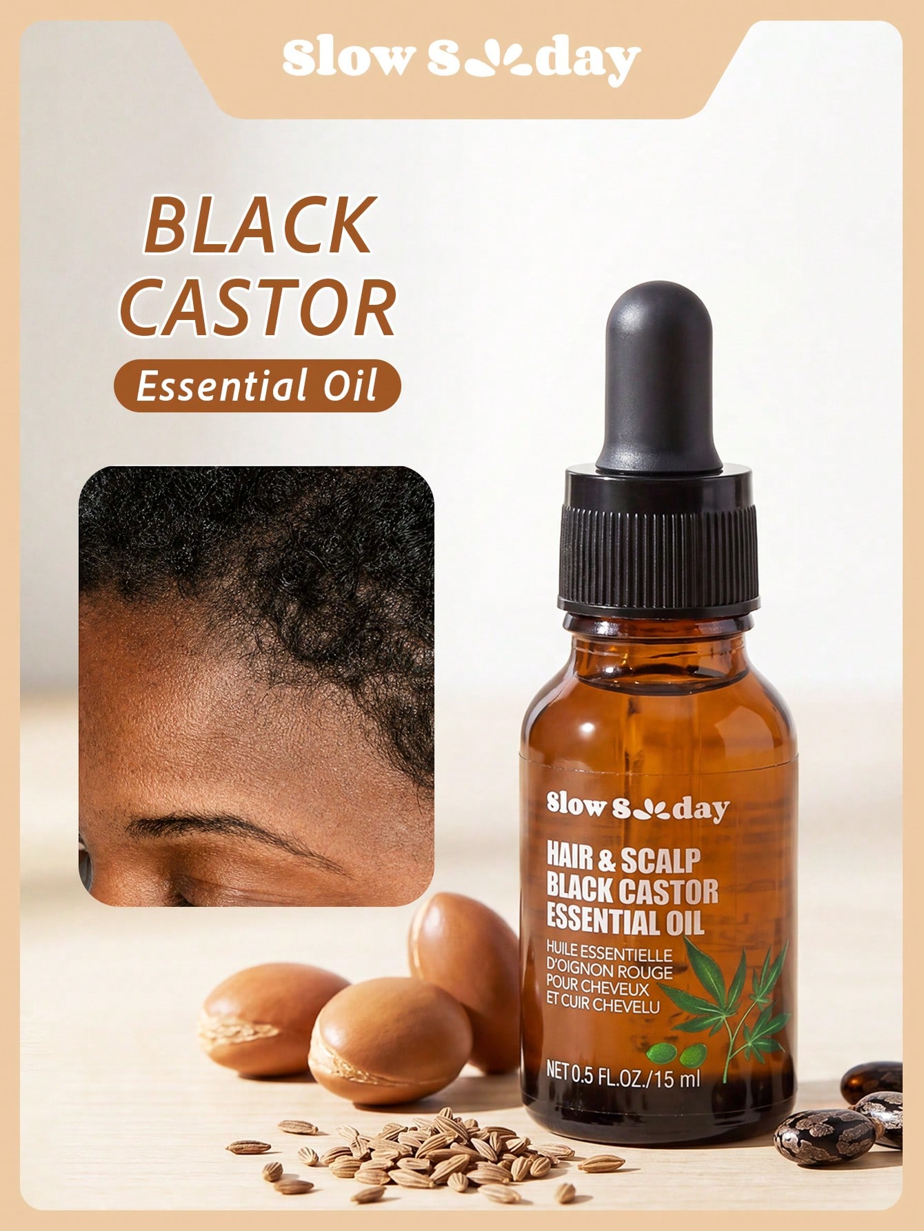 Slow Sunday Hair & Scalp Black Castor Essential Oil, Black Castor, Strengthen Hair, Intensive Scalp Care, Suitable For All Hair Types, Good Choice For Vacation, Beach, Travel Essentials, Suitable For Summer Hair Care