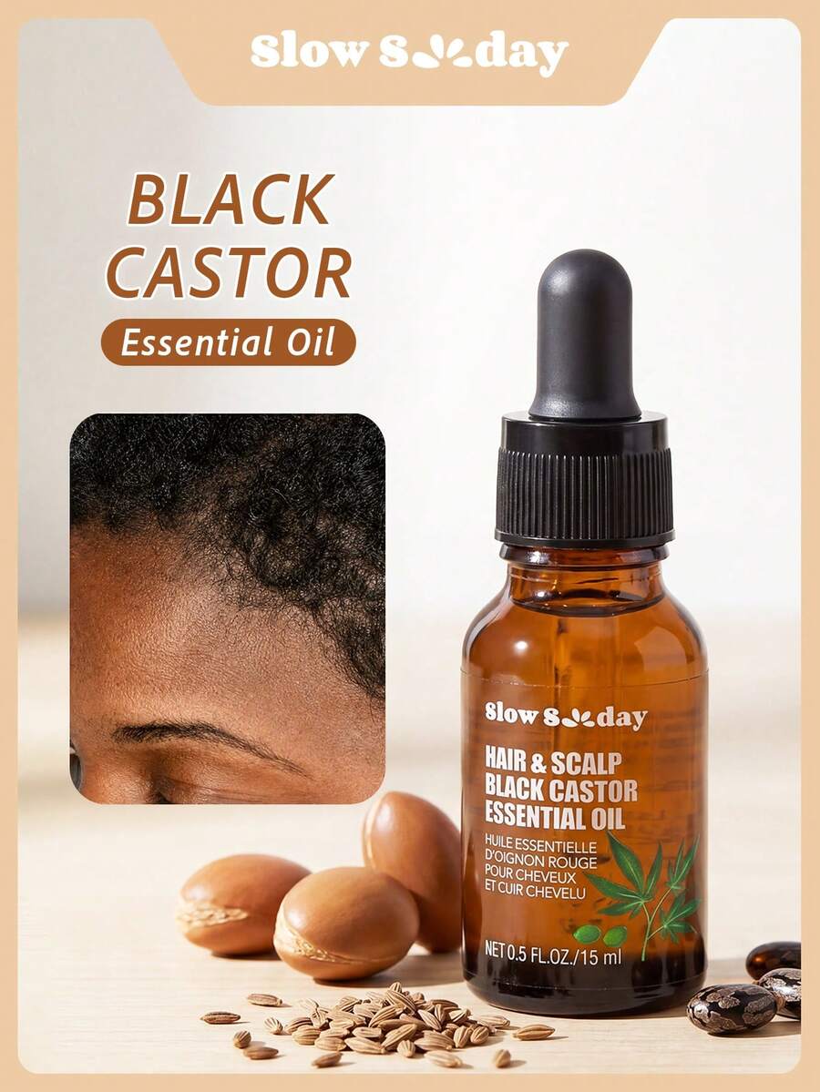 Slow Sunday Óleo Essencial de Rícino Negro para Cabelo & Couro Cabeludo, Rícino Negro, Fortalece o Cabelo, Cuidados Intensivos do Couro Cabeludo, Adequado para Todos os Tipos de Cabelo, Essenciais de Viagem, Halloween & Natal, Adequado para Cuidados com o Cabelo no Outono & Inverno, Essencial de Outono - óleo de rícino preto - Visão 1