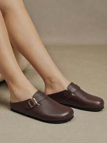 Solecia Hebilla de metal, Zapatos tipo mule retro para desplazamientos de diseño delgado - Lista Uno Marrón - Ver 10