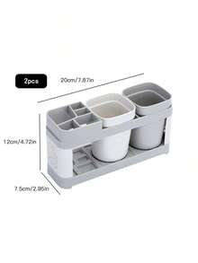 Toothbrush Holder With Rinse Cups Set, Creative Couples Home Bathroom Toothbrush Rack Cup Holder Home Bathroom Decor Fall Decor Back To School - Grey - View 10