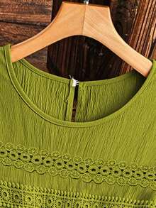 EMERY ROSE Plus Size Summer Casual Woven Fabric Knee Length Dress With Plain Pattern And Flared Hem Short Sleeves - Yellow - View 5