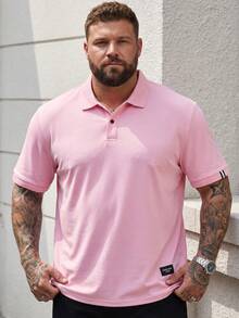 DRIVNCORE Men's Plus Size Plain Color Applique Casual Versatile Short Sleeve Polo Shirt, Summer, Formal, Ceremony - Pink - View 4