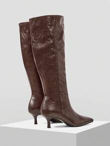 Mnmlis Autumn And Winter Maillard's New Pointed Low-Heeled Boots, Modified Leg-Type Versatile Boots, Soft Leather Loose Large Tube Circumference Boots - Coffee - View 5