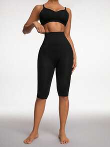 SHAPORA Women's Solid Color High Waist Elastic Shaping Bermuda Shorts - Black - View 6