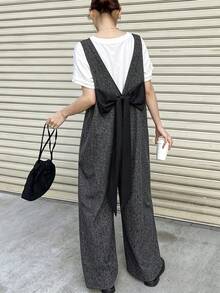 FRIFUL Women's Fashion Commuter Bowknot Decorated Jumpsuit Vacation - Grey - View 1