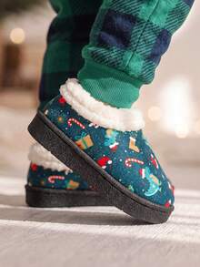 Cozy Pixies Boys And Girls Green Classic Cartoon Dinosaur Pattern Fashionable Christmas Easy To Wear Casual Slippers Suitable For Winter Daily Home Warmth - Green - View 5