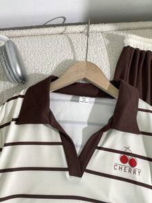 SHEIN Explorewe 青少年女孩秋季休閒條紋T恤與長褲套裝 - 彩色 - 查看 7