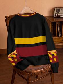 HARRY POTTER X SHEIN 男士圓領卡通圖案休閒日常長袖運動衫 - 白色 - 查看 2