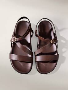 Solecia Women's Simple Comfortable Flat Casual Brown Sandals For Daily Wear, Travel And Vacation - Brown - View 3