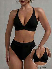 YARNWELL Women's Adjustable Strap Triangle Cup Swim Top - Black - View 2