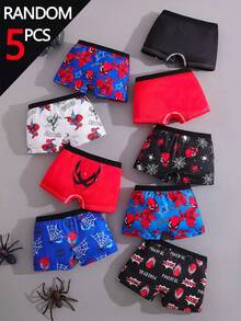 SHEIN 5pcs/Pack Young Boy Multi-Color Red & Blue Series Simple Basic College Print Boxer Briefs - Multicolor - View 2