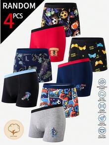 Set de 4 calzoncillos tipo bóxer de algodón con estampados de baloncesto, fútbol y control de juegos para niños preadolescentes - Multicolor - Ver 5