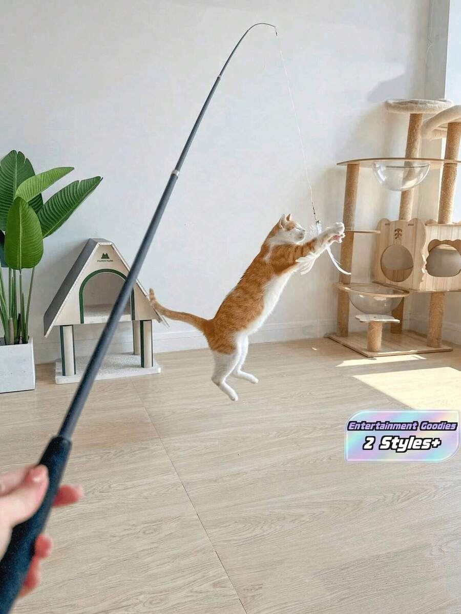 1.8M Telescopic Cat Teaser Wand, 4-Section 360° Flexible Replaceable For Stimulating Cat's Joy (Bell Random Colors) - White - View 1