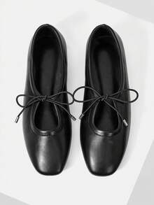 Mnmlis Women Shoes Spring Summer Elastic Rope Round Toe Flat Heel Flat Bottom Ballet Soft Leather Low Vamp Shoes Commuter Daily Fall Shoes - Black - View 1