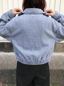 SHEIN Teen Girl Y2k Casual Blue Denim Button-Down Long-Sleeved Short Jacket Halloween And Black To School - Blue - View 2