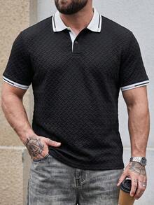 DRIVNCORE Plus Size Men's Casual Colorblock Polo Shirt, Summer, Formal - Black - View 3