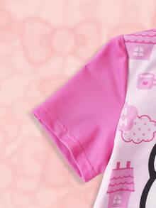 HELLO KITTY AND FRIENDS | SHEIN Young Girl Cartoon Cat Print Contrast Color Sweet Sleep Dress - Pink - View 4