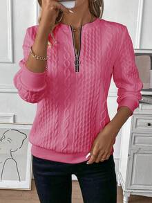 EMERY ROSE Sudadera de manga larga de unicolor casual versátil para uso diario para mujer - Rosa Fucsia - Ver 3