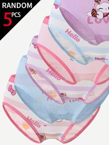 SHEIN [5 Random Piece] Girls Cotton Panties, Rabbit & Dancing Girls Prints, Multi-Color, Soft Fabric, All Seasons Daily Wear For Little Toddlers - Multicolor - View 4