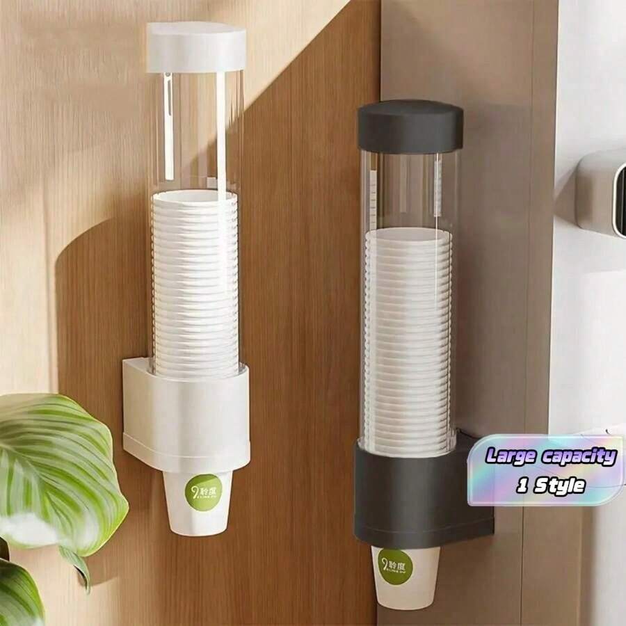 1pc Automatic One-Time Cup Holder, Wall-Mounted Or Tabletop, Dustproof Paper Cup Rack For Water Dispenser, Home Use, Large Capacity Side Cup Storage Rack, Bathroom Decor, Fall Decor, Back To School - Multicolor - View 1