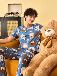 Notgurli Men's All-Over Print Crew Neck Short Sleeve & Long Pants Loungewear Set - Multicolor - View 7