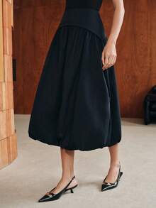 Anewsta Women's Solid Color Pleated Casual Versatile Daily Wear Skirt - Navy Blue - View 4