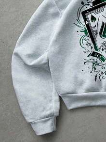 Manfinity ZONE917 Boxy Streetwear Loose Fit Colorful Poker Ace Of Spades Graffiti Ink Print Grey Short Hoodie - Light Grey - View 4