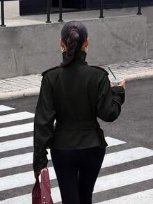 Vintage Nomadic Coat For Women With High Collar, Waist Buttons And Belt, Black Trench Coat, Women's Trench Coat. - Black - View 2
