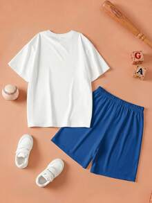 GARFIELD | SHEIN Conjunto casual de camiseta de manga corta con estampado de dibujos animados y pantalones cortos para niño preadolescente - Blanco - Ver 2