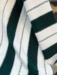 Franclia Women's Green And White Striped Autumn Casual School Sweater,Deep V-Neck Geometric Pattern Jacquard Long Sleeve Loose Christmas Halloween Clothing - Dark Green - View 5