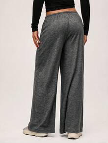 SHEIN BASICS 女款灰色休閒居家長褲 秋季休閒居家款 - 黑色 - 查看 2