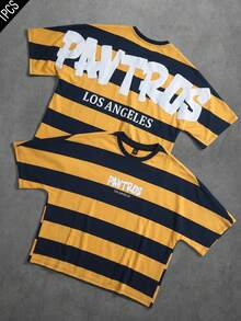 PAVTROS Men's Letter Striped Crew Neck Short Sleeve Casual T-Shirt - Multicolor - View 3